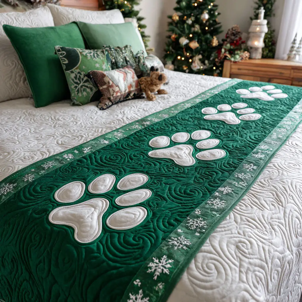 Green Pawpath Quilted Bed Runner Green Pawpath Trail Garden Pet Gift