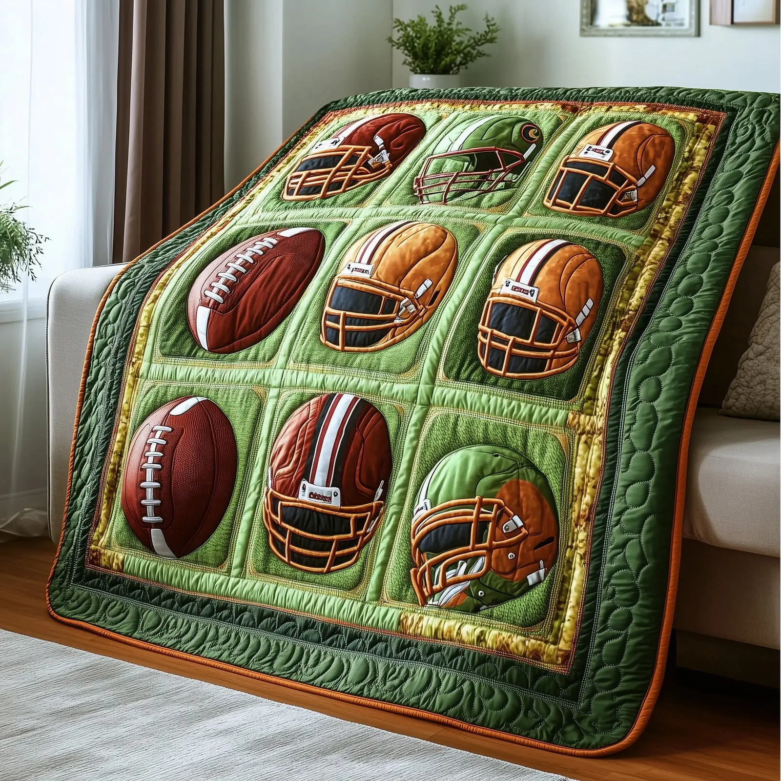 Gridiron Glory Quilted Blanket Durable Football Themed Quilt Great Gifts For Football Players
