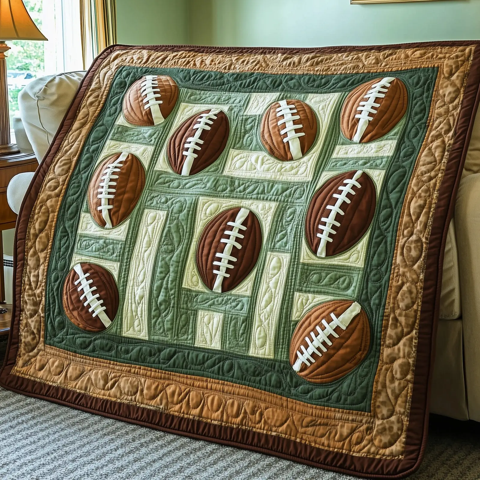 Gridiron Glory Quilted Blanket Sports Fan Home Textile Great Gifts For Football Players