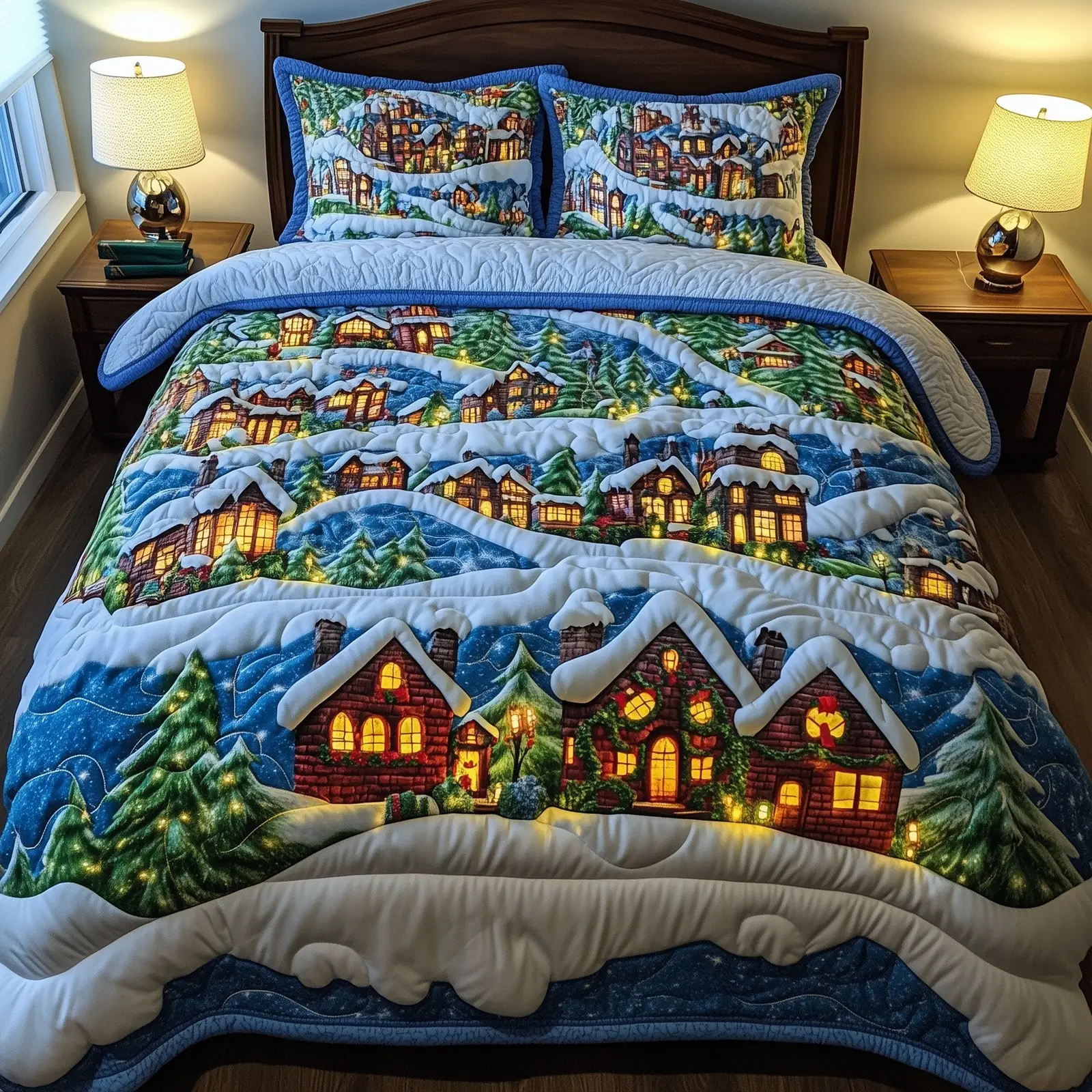 Grinchmas Village Christmas Quilted Bedding Set Duvet Cover Bedspread Cute Xmas Gifts For Friends