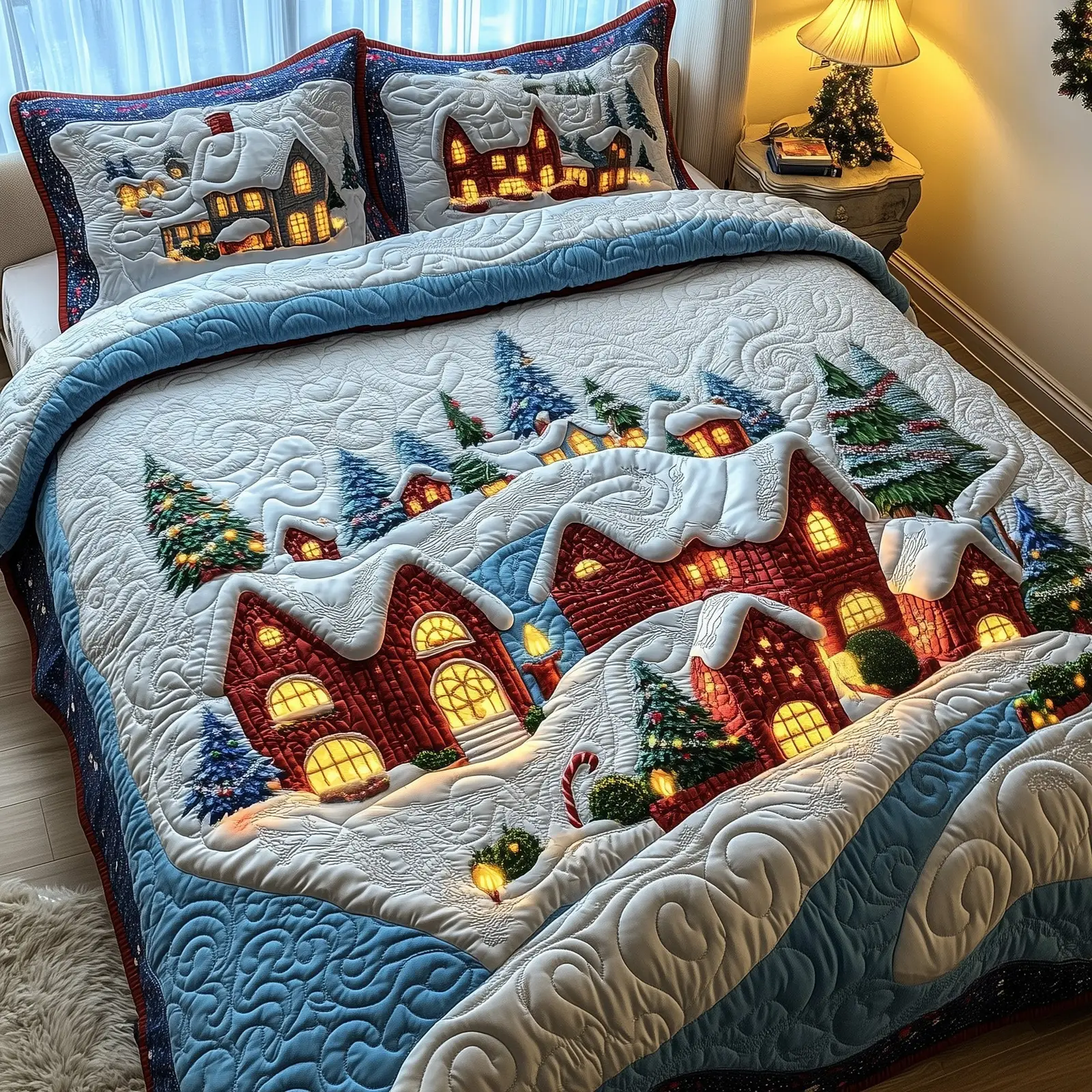 Grinchmas Village Christmas Quilted Bedding Set Duvet Cover Bedspread Cute Xmas Gifts
