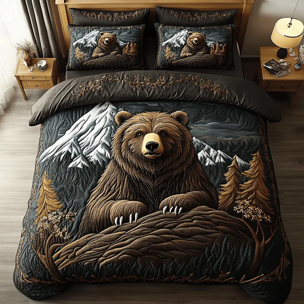 Grizzly Spirit Quilted Bedding Set Bedroom Decor Presents For Wildlife Lovers