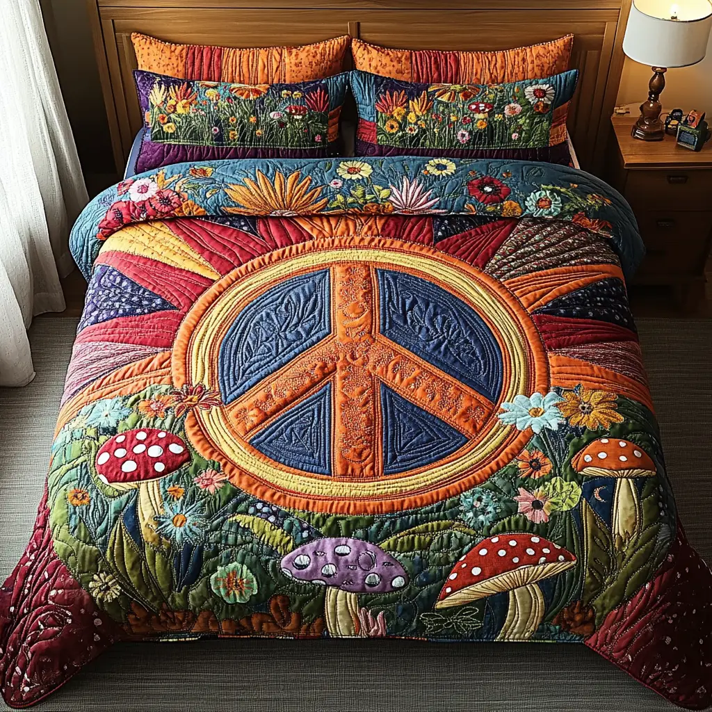 Groovy Dreams Quilted Bedding Set Best Bedspread Set Best Gifts For Hippies