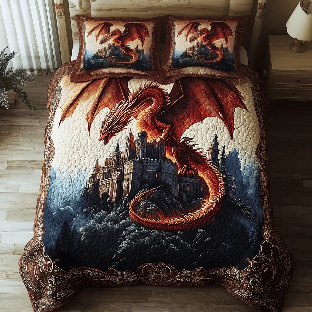 Guardian Flame Quilted Bedding Set Bed Room Decoration Dragon Themed Gifts Guardian Flame Quilted Bedding Set Bed Room Decoration Dragon Themed Gifts - Image 1