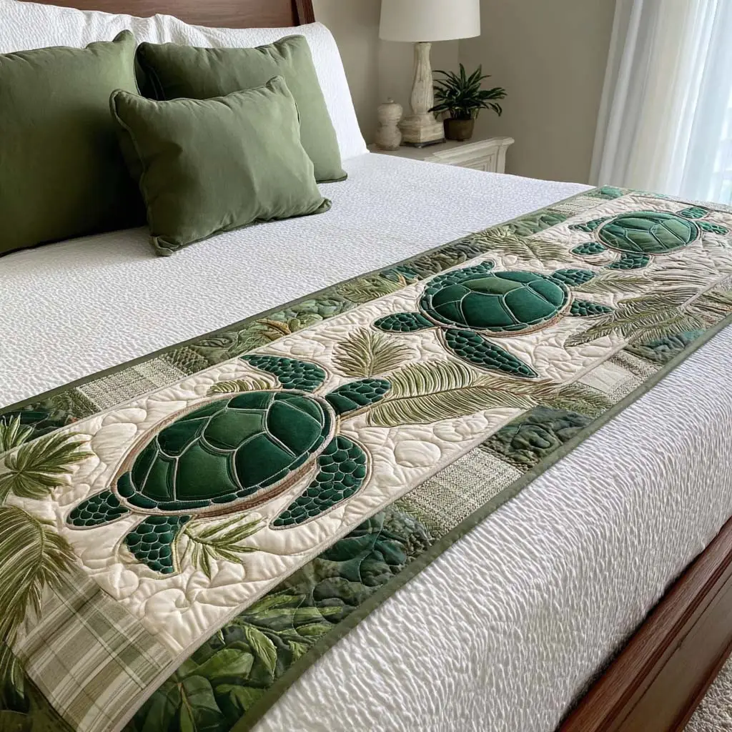 Guardian of the Reef Quilted Bed Runner Reef Guardian Turtle Gift for Ocean Lovers