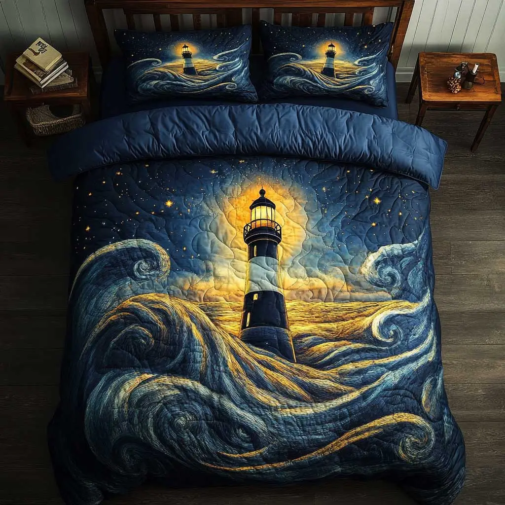 Guiding Lighthouse Quilted Bedding Set Duvet Cover Bedspread Gifts For Family