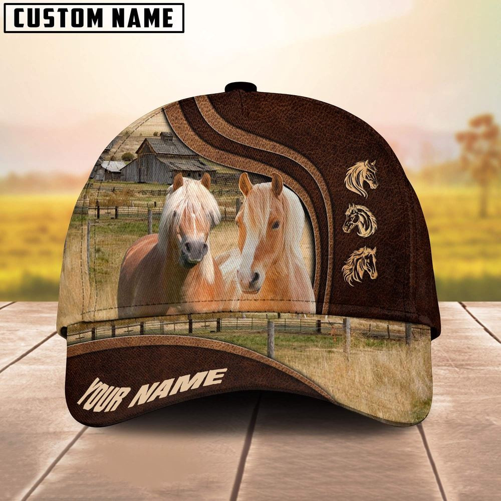 Haflinger Horses Dark Brown Pattern Customized Name Cap Farm Cap Farmer Baseball Cap Gift For Farmer