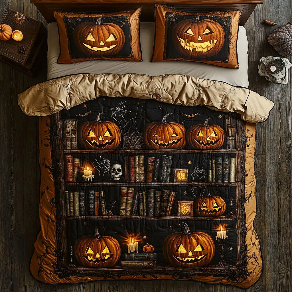 Halloween Bookshelf Quilted Bedding Set Duvet Cover Bedspread Best Gifts For Couples