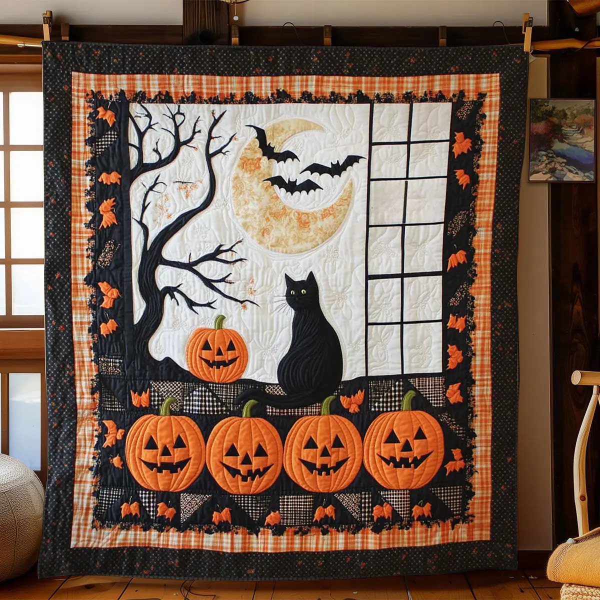 Halloween Cat Magic Quilt Luxury Quilt Blanket for Elegant Home Decor
