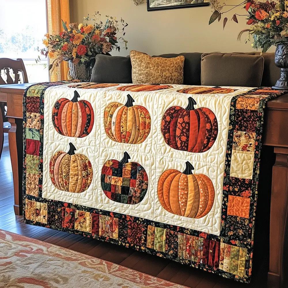 Halloween Pumpkin Harvest Quilted Blanket Spooky Fall Decor Art Cozy Throw Best Gift For Fall Lovers
