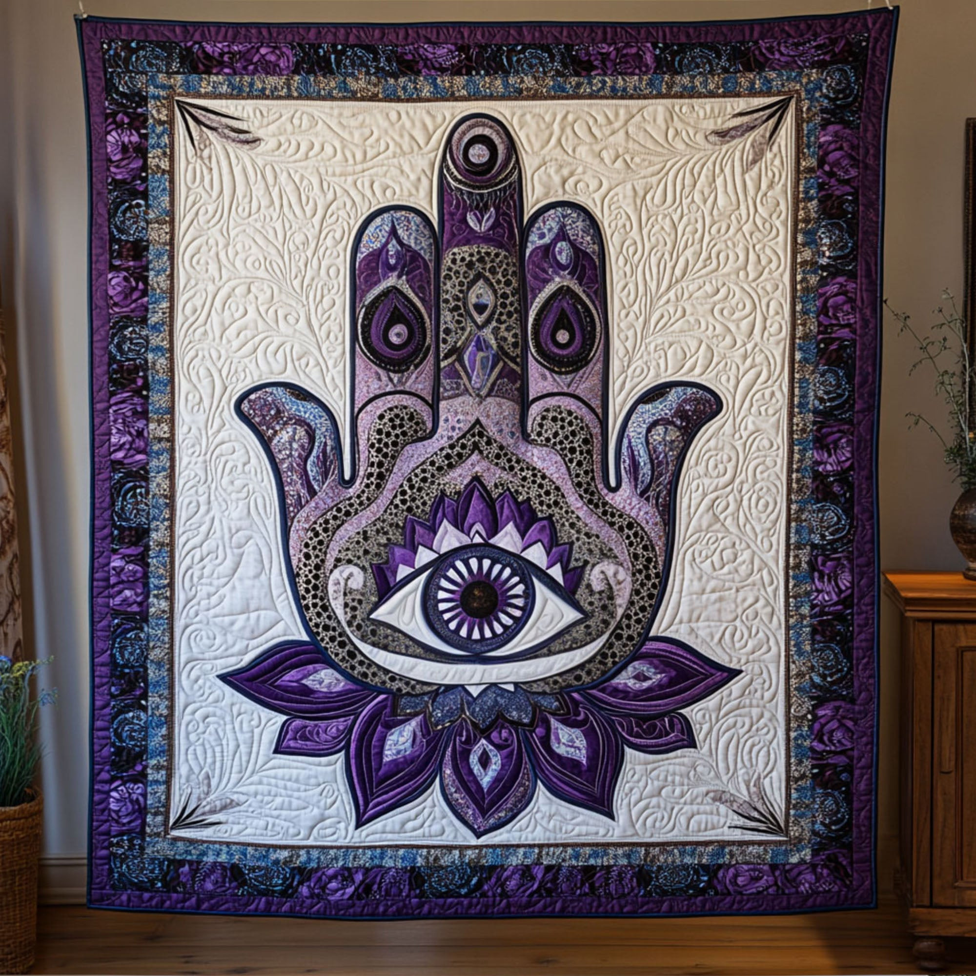 Hamsa Lotus Glow Quilted Blanket Best Couch Throw Blanket Lotus Gifts For Mom