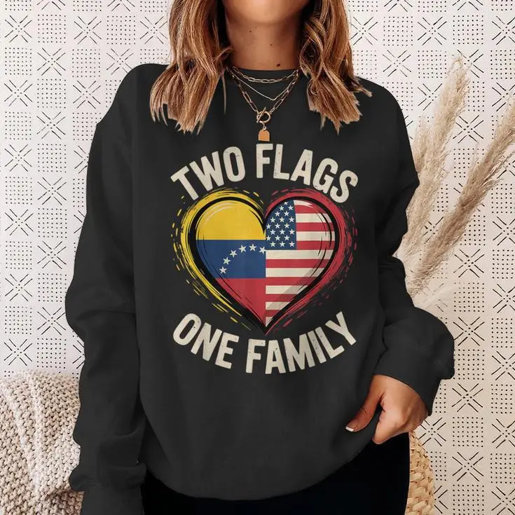 Hands Off Venezuela Sweatshirt Two Flags One Family Half American Venezuelan Gift For Her