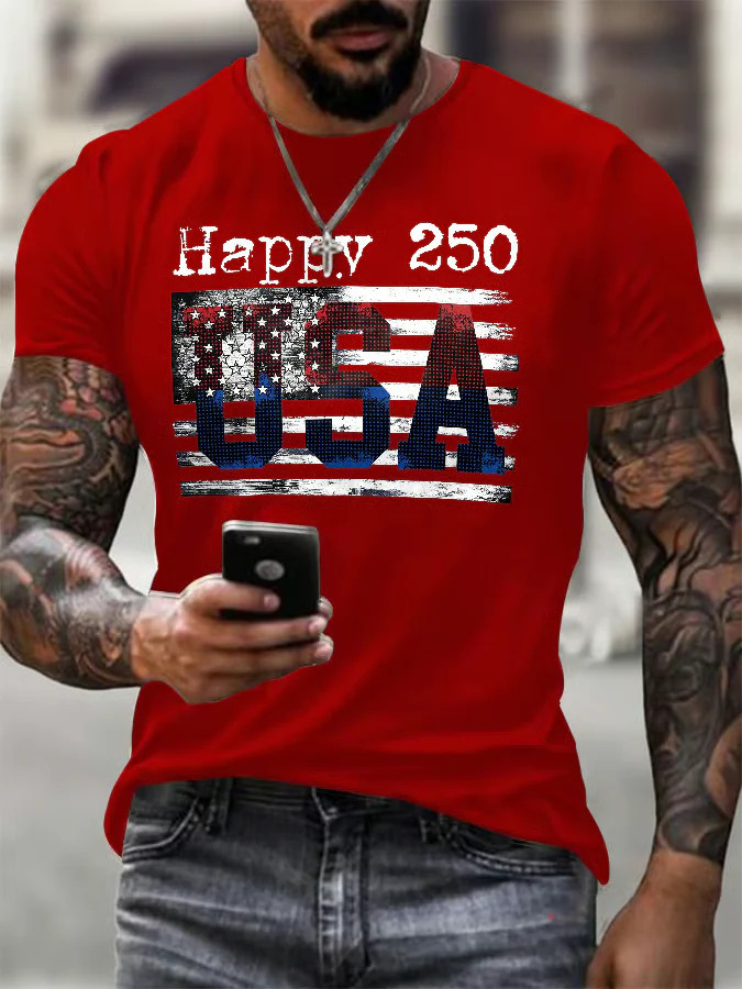 Happy 250 Distressed American Flag Shirt 4th Of July Merch Gift for Husband
