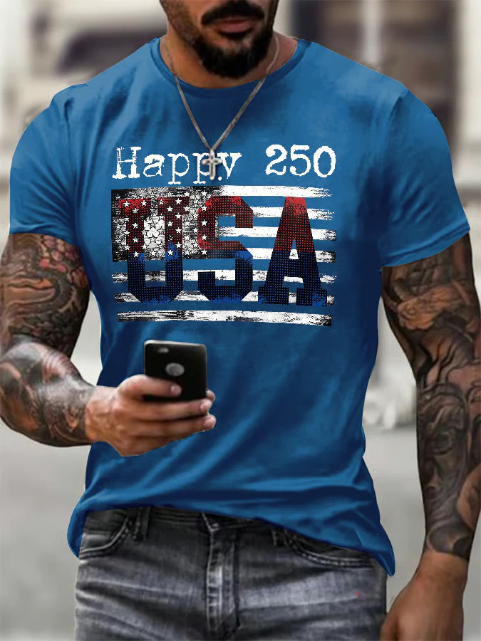Happy 250 Distressed American Flag Shirt Men's 250th Anniversary Apparel