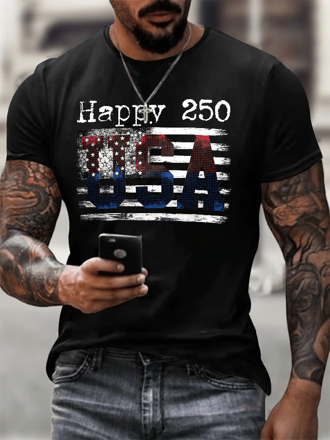Happy 250 USA Flag T-Shirt American Patriot Clothing Patriotic Gifts For Dad
