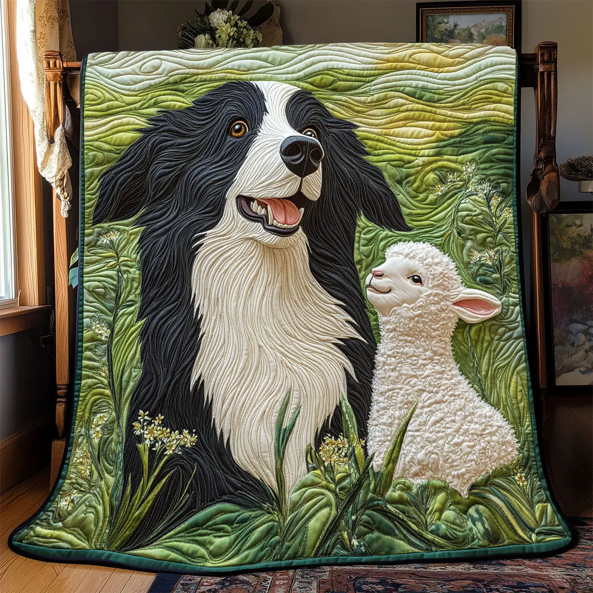 Happy Border Collie And Lamb Quilt Best Throw Blanket Birthday Presents For Mum