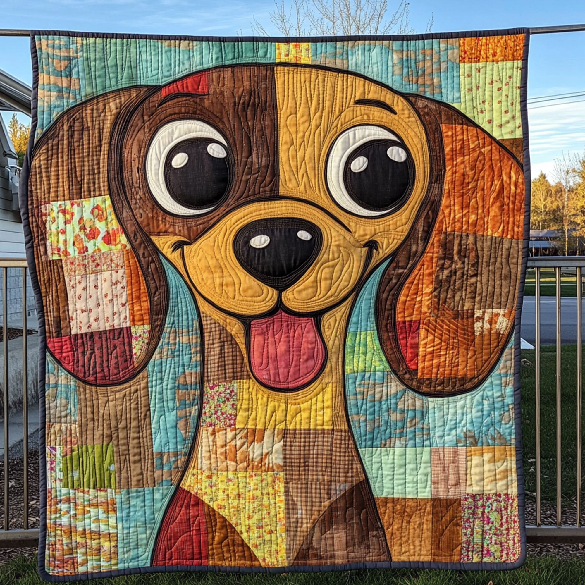 Happy Dachshund Quilted Blanket Xmas Holiday Sausage Dog Xmas Gifts