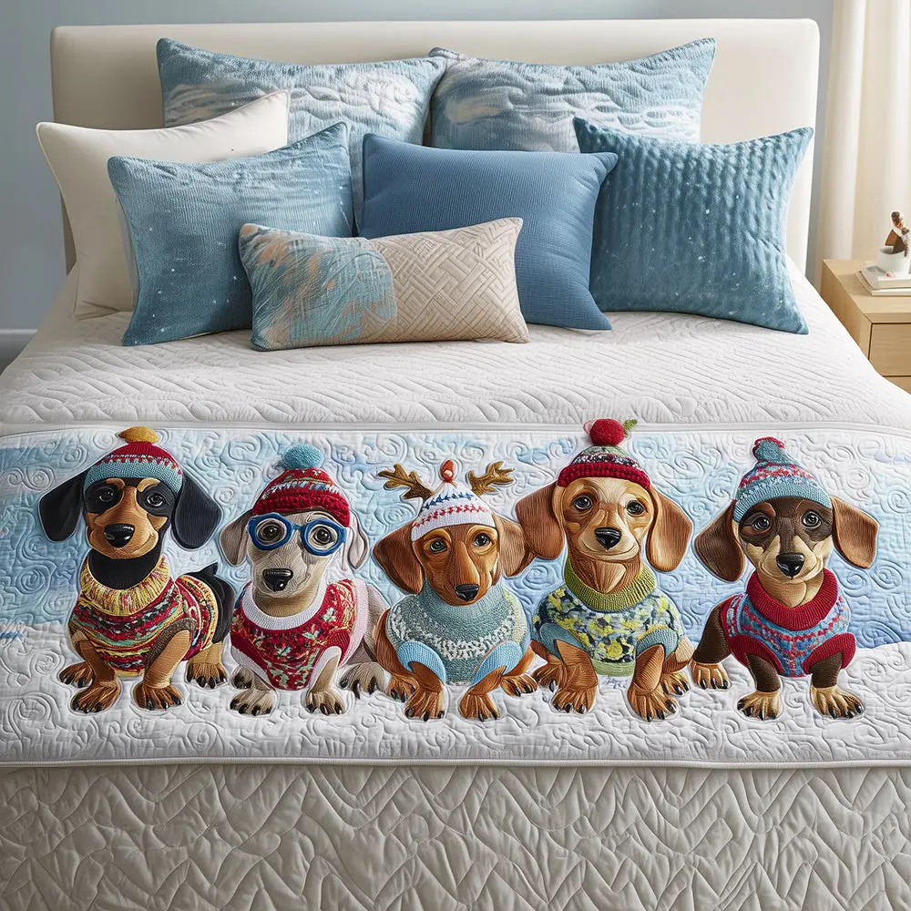 Happy Doxie Quilted Bed Runner Happy Doxie Pattern Gift for Dog Lovers