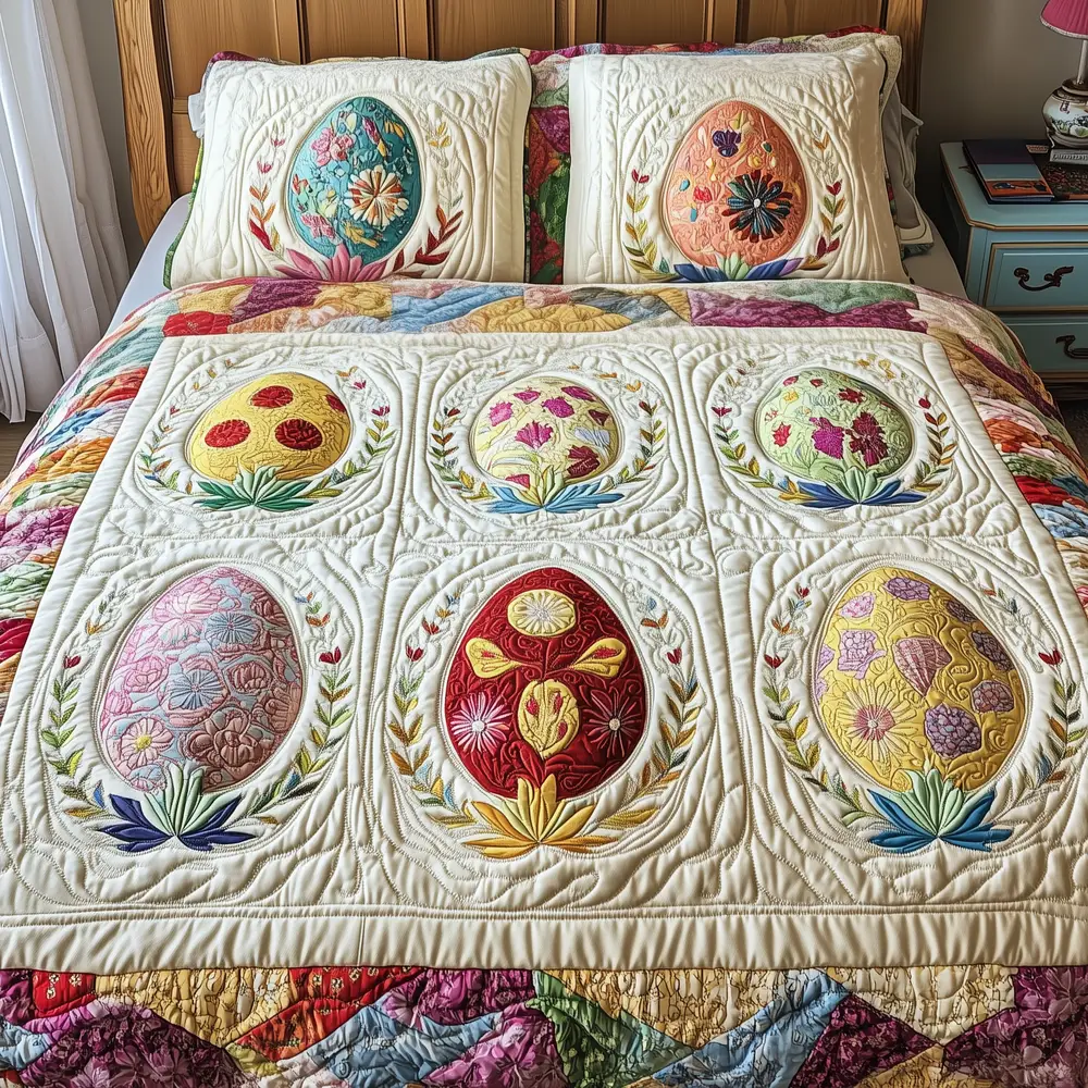 Happy Easter Day Quilted Bedding Set Holiday Duvet Cover Set Gifts For Mom