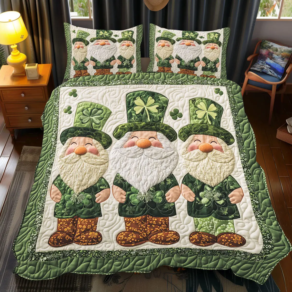 Happy Gnome Duvet Cover Set Quilt Bedding Set Bedspread Cute St Patricks Day Gifts Happy Gnome Duvet Cover Set Quilt Bedding Set Bedspread Cute St Patricks Day Gifts - Image 1
