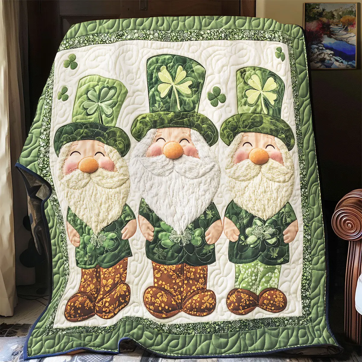 Happy Gnome Quilted Blanket Bedroom Design St Patrick's Day Celebration Gift Ideas