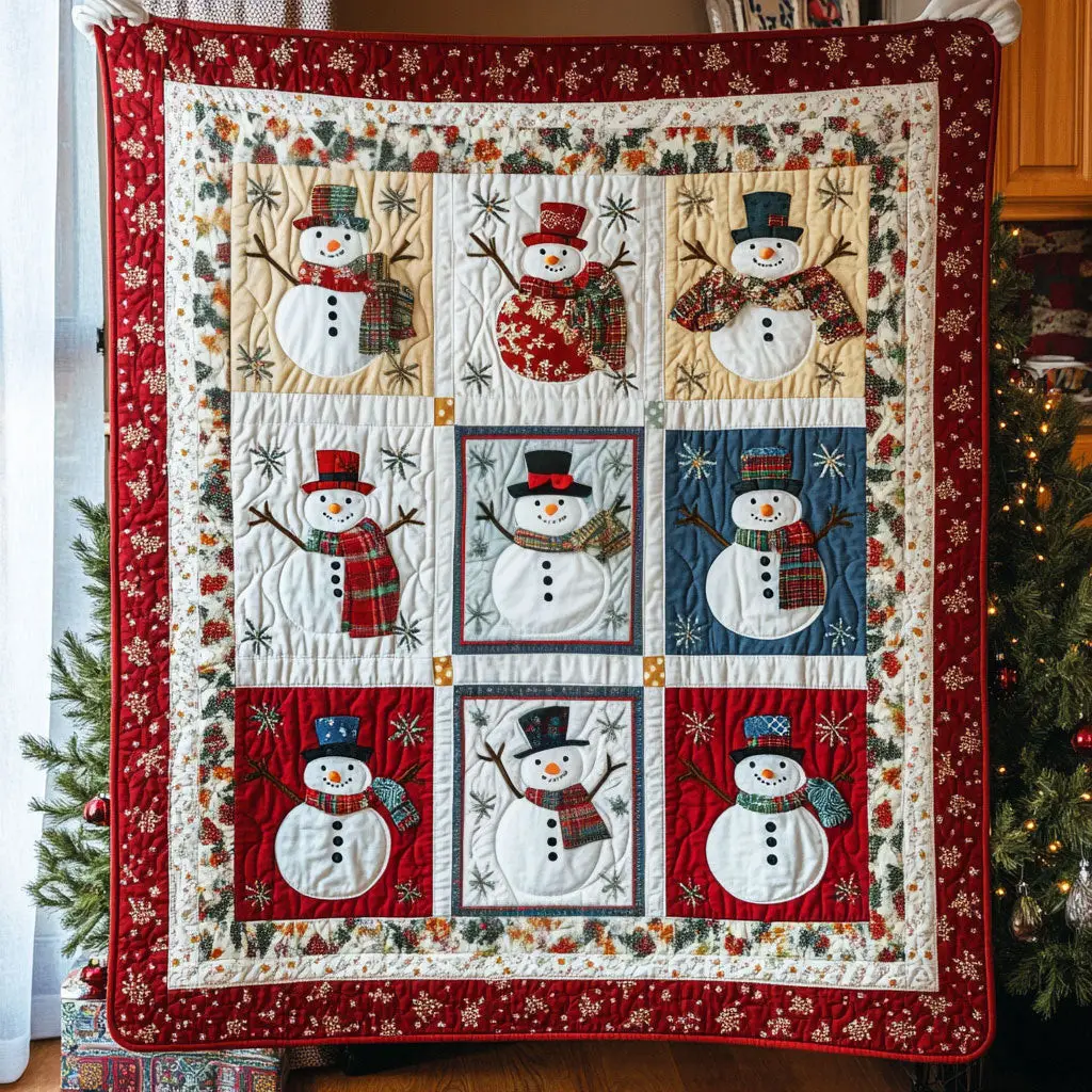 Happy Snowmans Quilt Blanket Bedroom Decor Christmas Cozy Presents For Friends