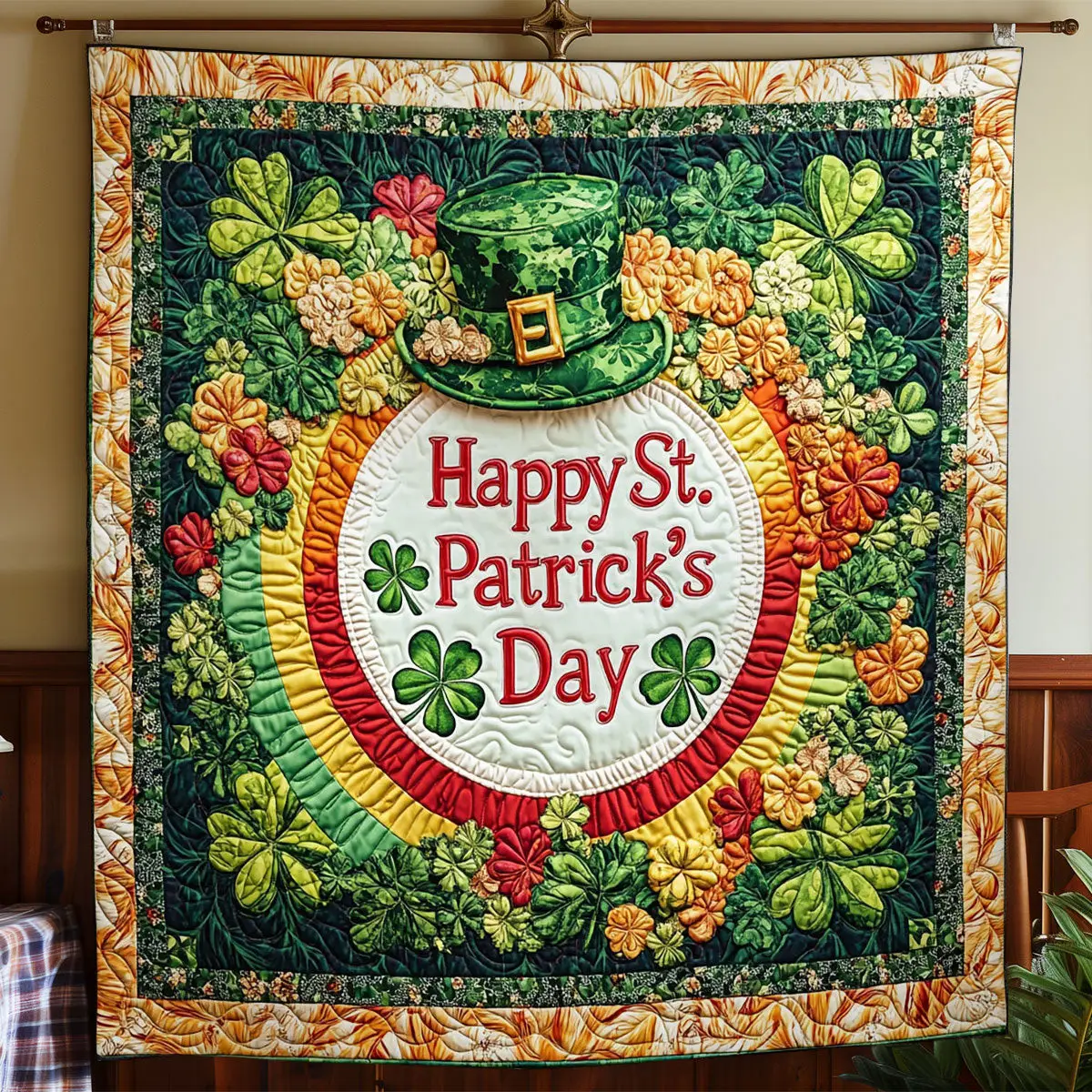 Happy St Patrick Day Quilted Blanket Holiday Home Decor St Patrick's Day Gifts