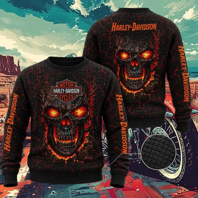 Harley Davidson Skull Sweatshirt Motorcycles And Flame Clothes Good Gift For Friends