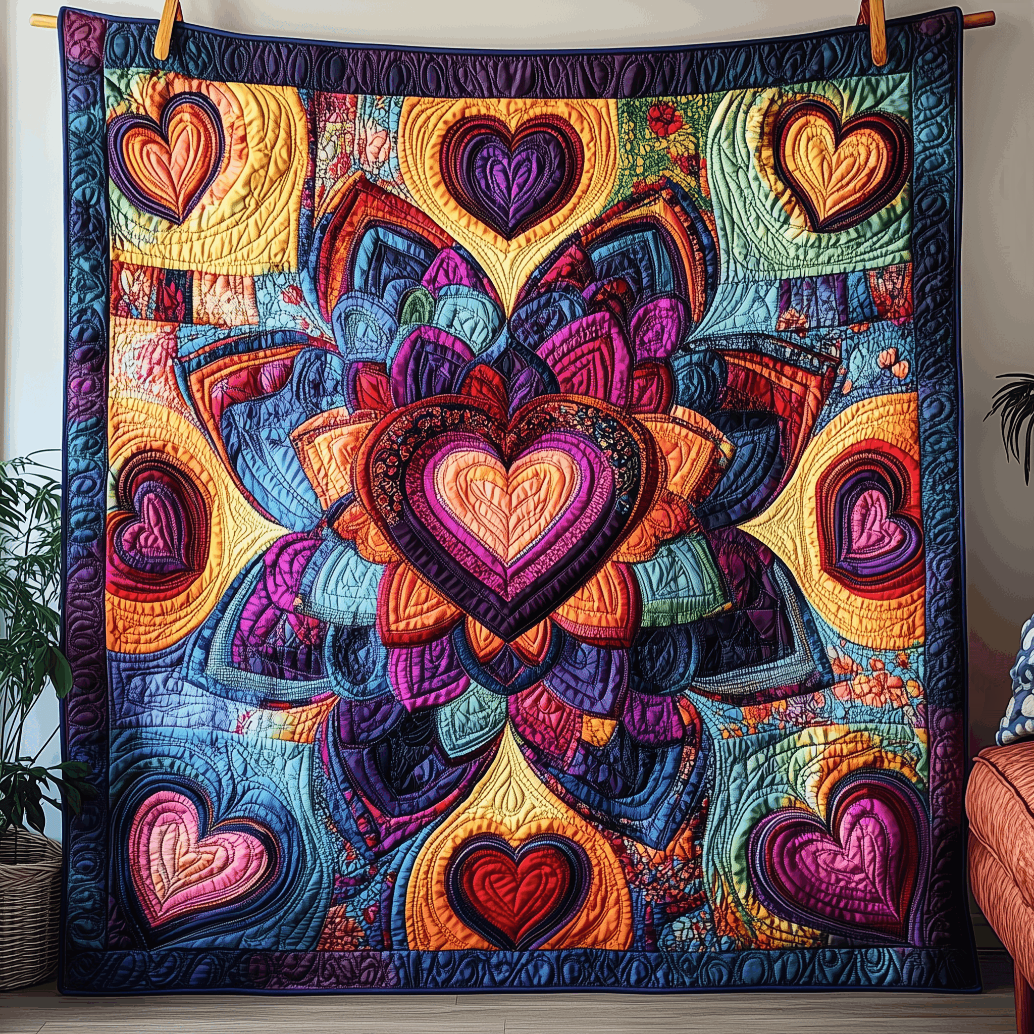 Harmony In Love Quilted Blanket Cottagecore Home Decor Valentine Gift Ideas For Him
