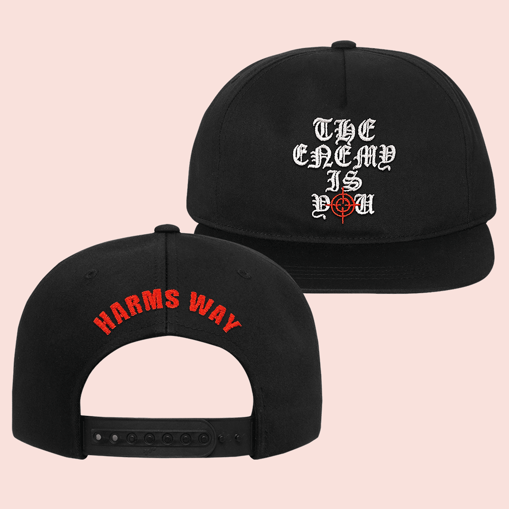 Harms Way Merch The Enemy Is You Snapback Hat Gothic Font Crosshair Baseball Cap Gift For Dad