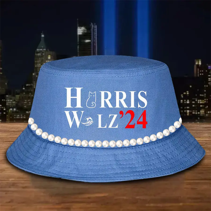 Harris For President Walz For VP Vote Blue Bucket Hat Chuck And Pearls Harris Walz Bucket Hat