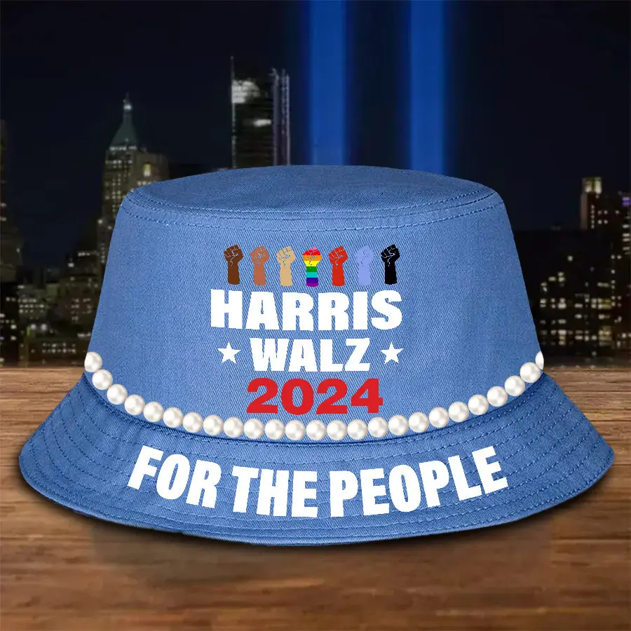 Harris Walz 2024 Bucket Hat For The People Pearls Bucket Hat