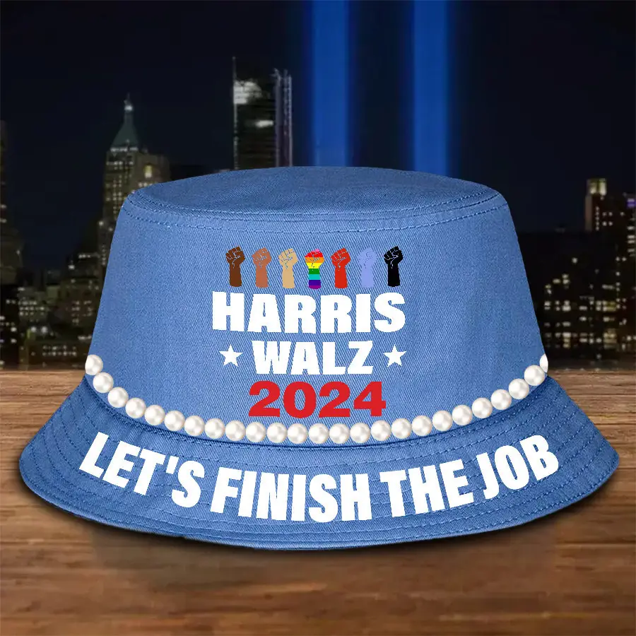 Harris Walz 2024 Bucket Hat Let's Finish The Job Pearls Bucket Hat Harris Walz 2024 Bucket Hat Let's Finish The Job Pearls Bucket Hat - Image 1