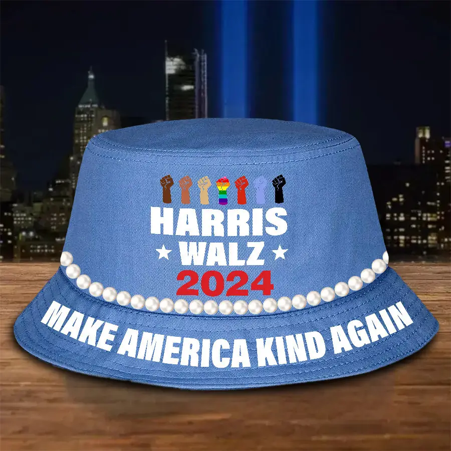 Harris Walz 2024 Bucket Hat Make America Kind Again Pearls Bucket Hat