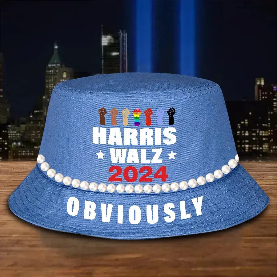 Harris Walz 2024 Bucket Hat Obviously Pearls Bucket Hat Harris Walz 2024 Bucket Hat Obviously Pearls Bucket Hat - Image 1