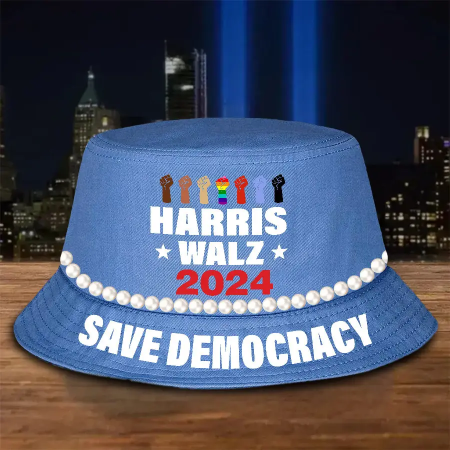 Harris Walz 2024 Bucket Hat Save Democracy Pearls Bucket Hat