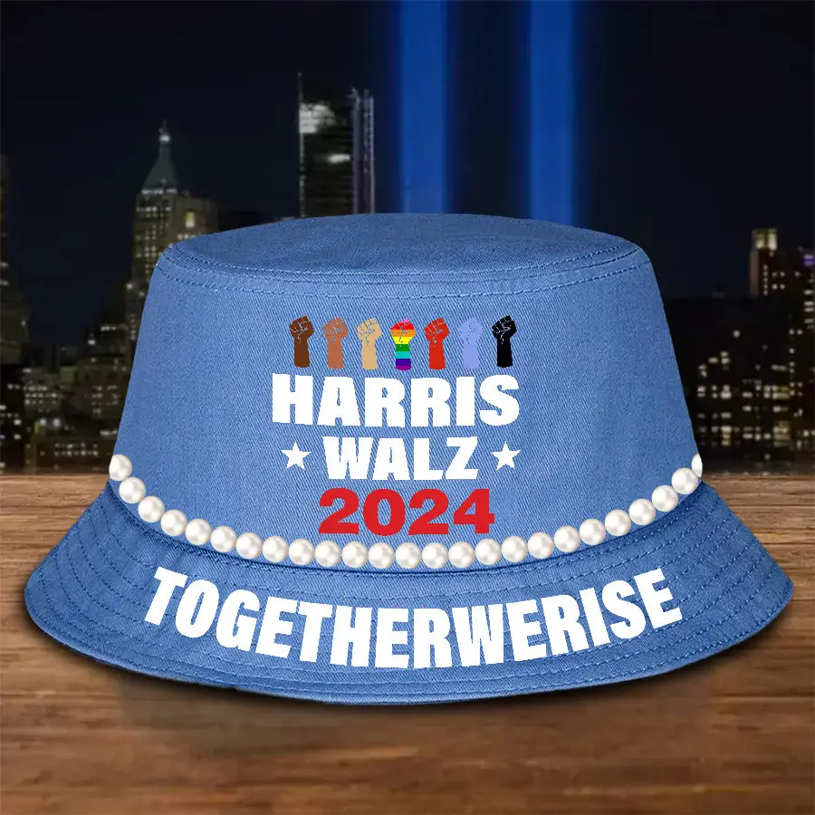 Harris Walz 2024 Bucket Hat Together We Rise Pearls Bucket Hat