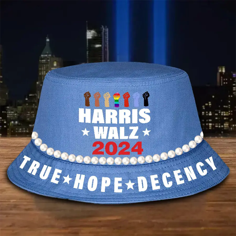 Harris Walz 2024 Bucket Hat True Hope Decency Pearls Bucket Hat