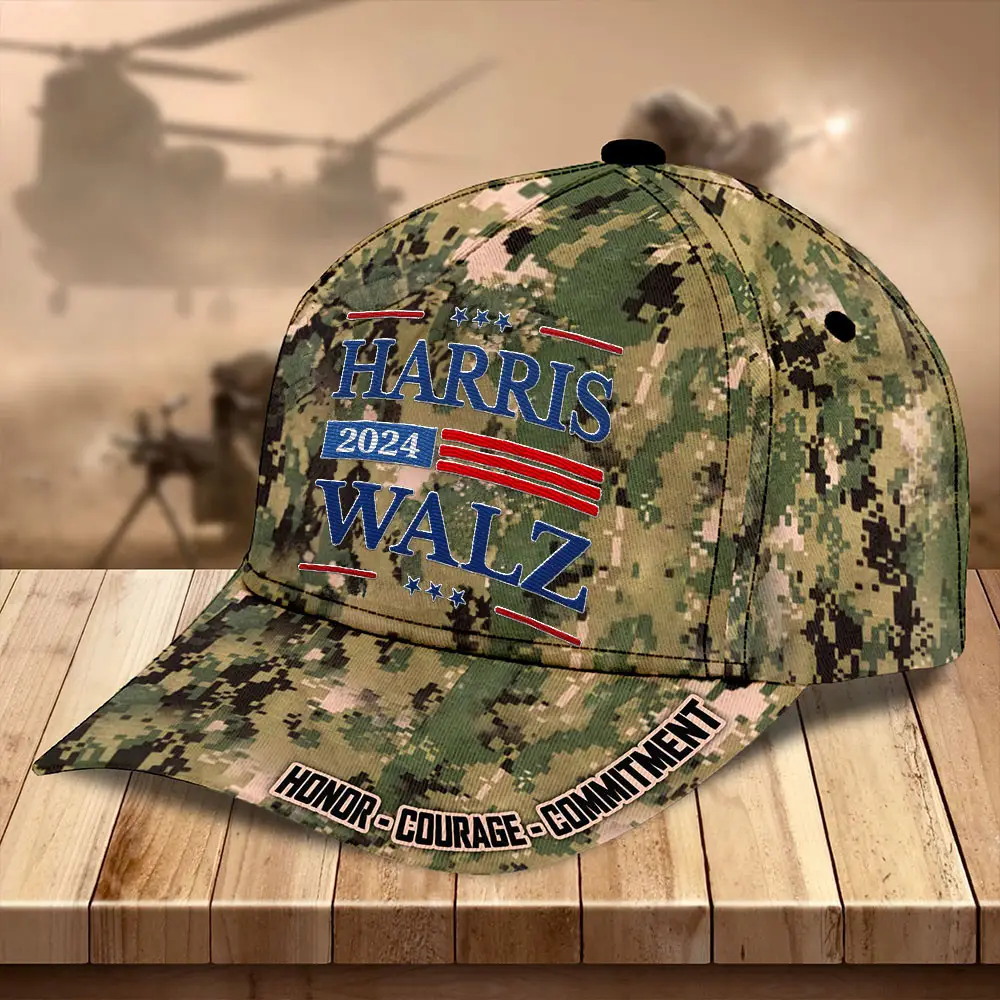 Harris Walz 2024 Camo Hat Honor Courage Commitment Harris Walz Campaign Merch Patriot Hat