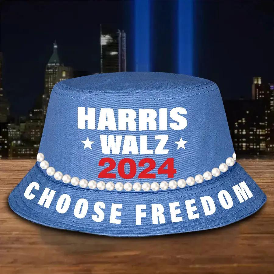 Harris Walz 2024 Choose Freedom Pearls Bucket Hat Vote Blue