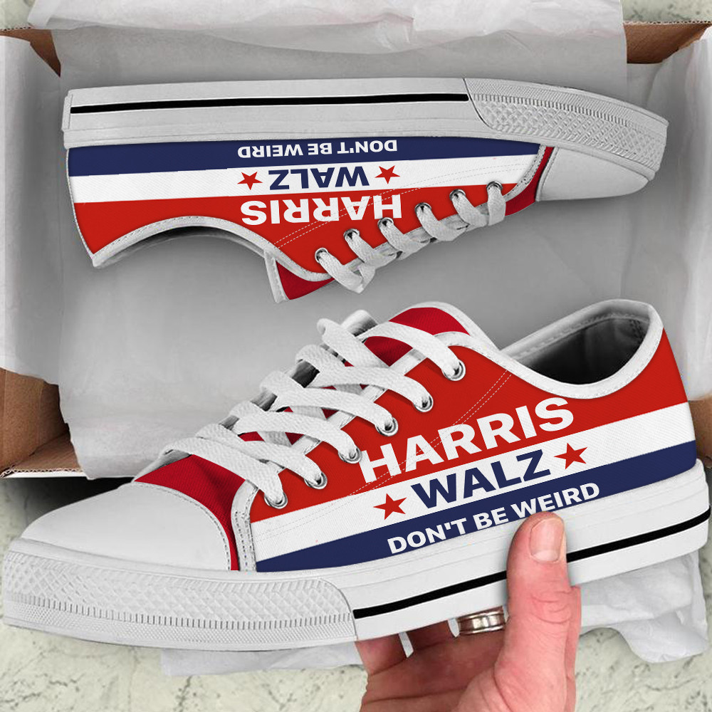 Harris Walz 2024 Don't Be Weird Low Top Shoes Harris Political Campaign Merch Harris Walz 2024 Don't Be Weird Low Top Shoes Harris Political Campaign Merch - Image 1