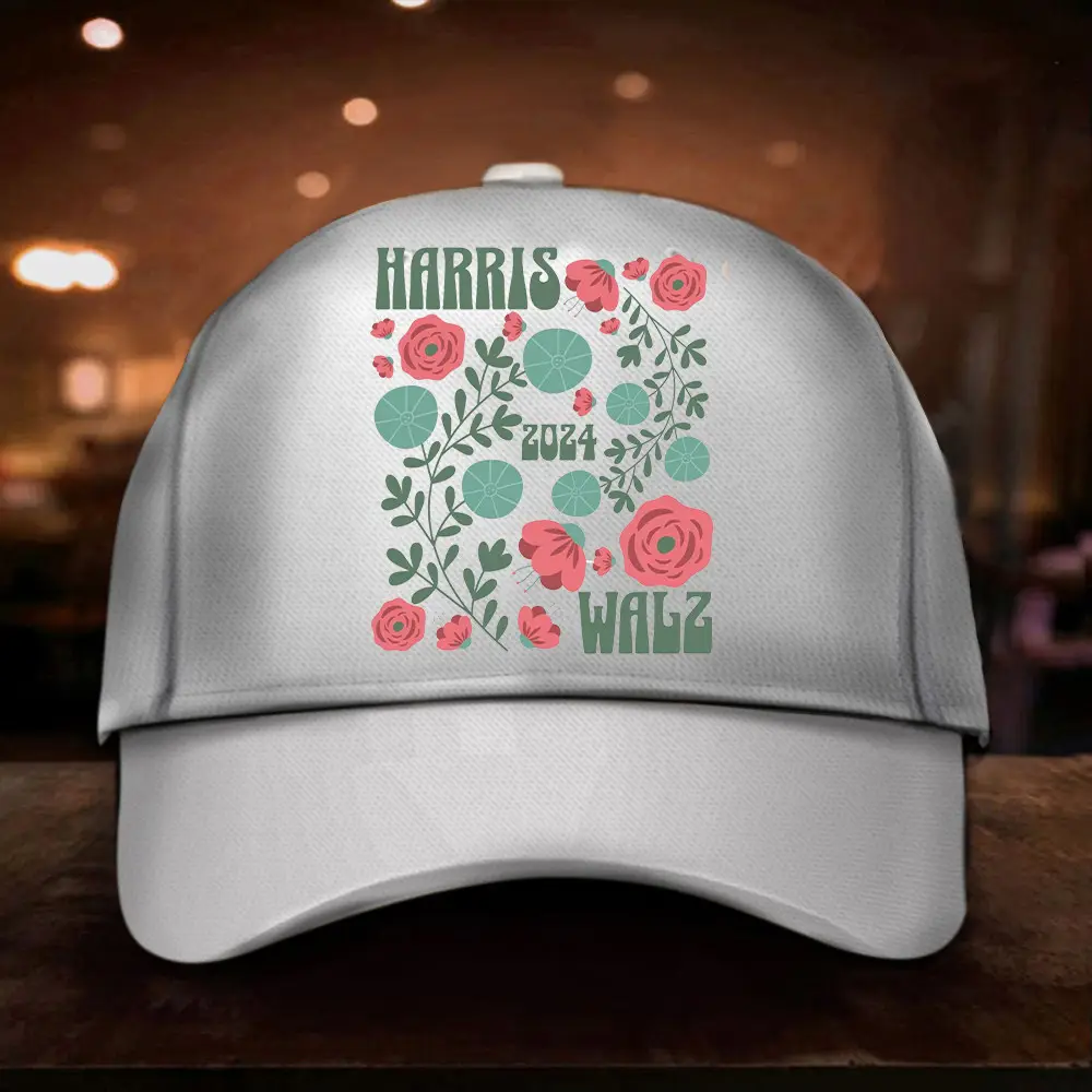 Harris Walz 2024 Floral Boho Flower Hat USA Liberal Feminist Hat Kamala Harris For USA