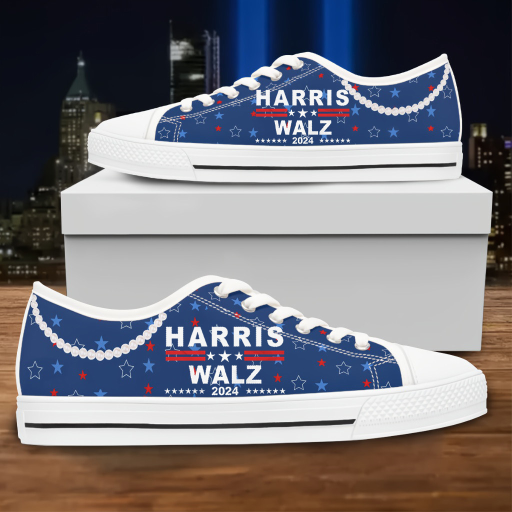 Harris Walz 2024 For USA Vote Blue Low Top Sneakers Kamala Harris Pearls Blue Low Top Shoes