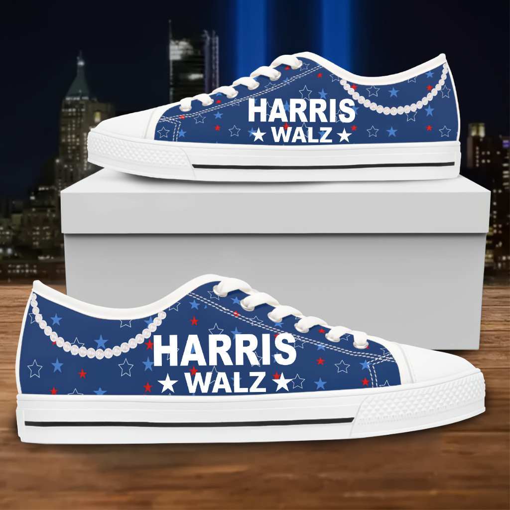Harris Walz 2024 For USA Vote Blue Low Top Sneakers Kamala Harris Pearls Blue Low Top Shoes