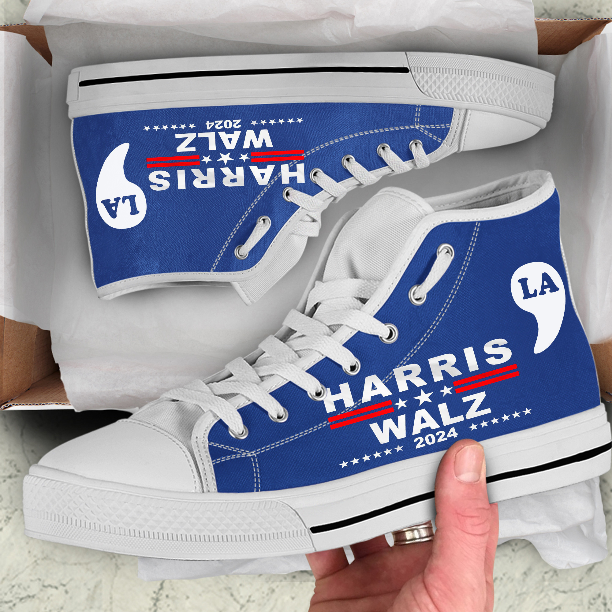 Harris Walz 2024 High Top Shoes Comma La Shoes Democrat Merch Gifts For Supporters