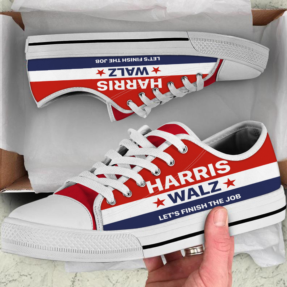 Harris Walz 2024 Let's Finish The Job Low Top Shoes Harris Political Campaign Merch