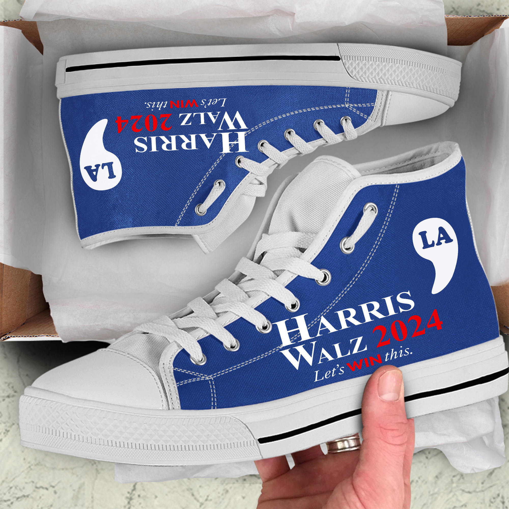 Harris Walz 2024 Let's Win This High Top Shoes Comma La Shoes Gifts For Voters