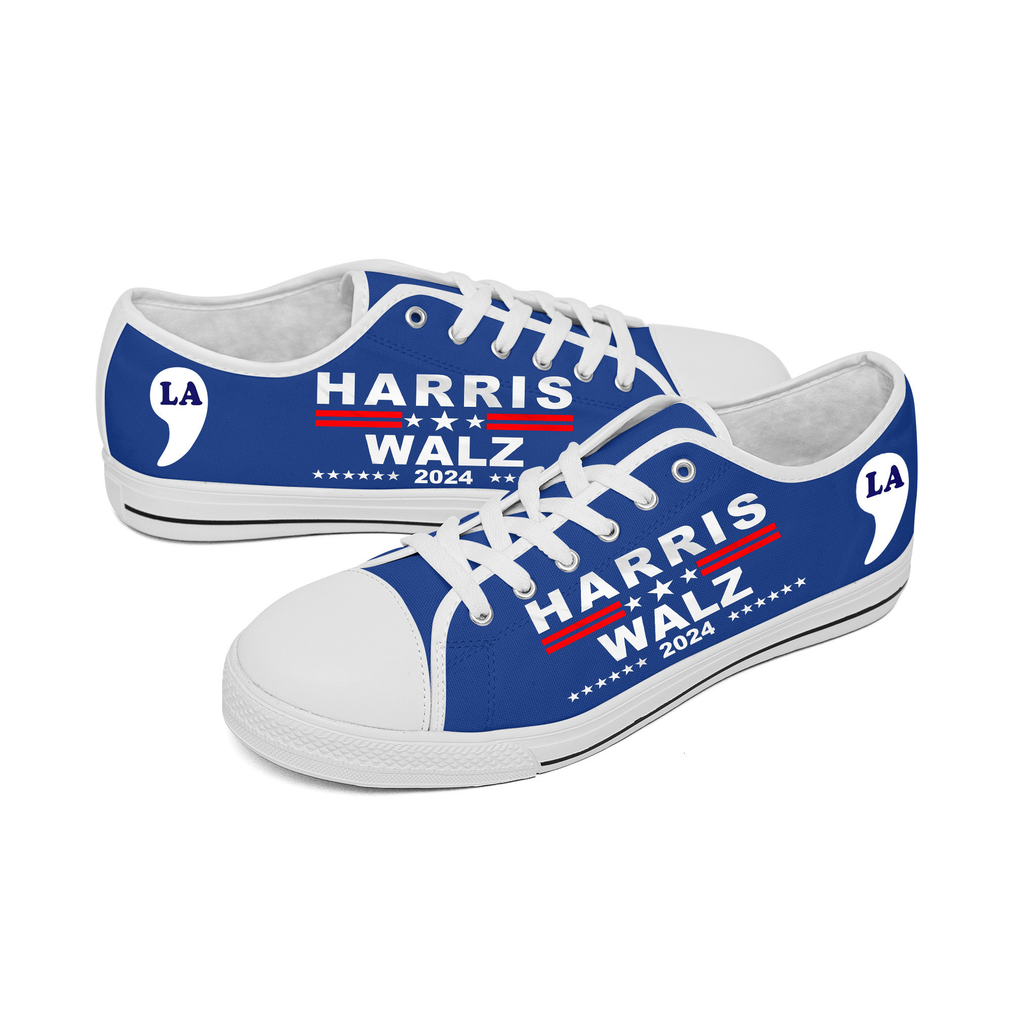 Harris Walz 2024 Low Top Shoes Comma La Shoes Democrat Merch Gifts For Supporters