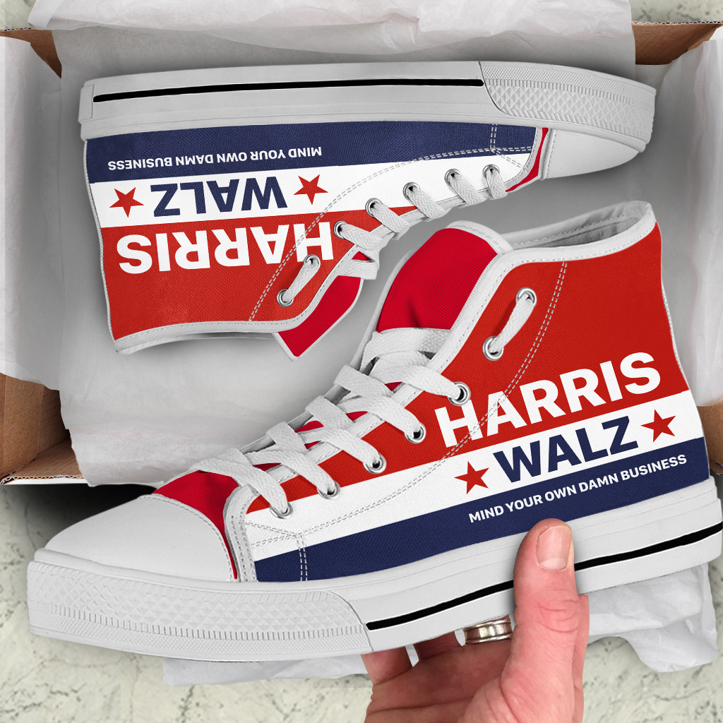 Harris Walz 2024 Mind Your Own Damn Business High Top Shoes Kamala Political Campaign Merch
