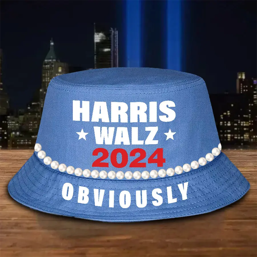 Harris Walz 2024 Obviously Pearls Bucket Hat Vote Blue